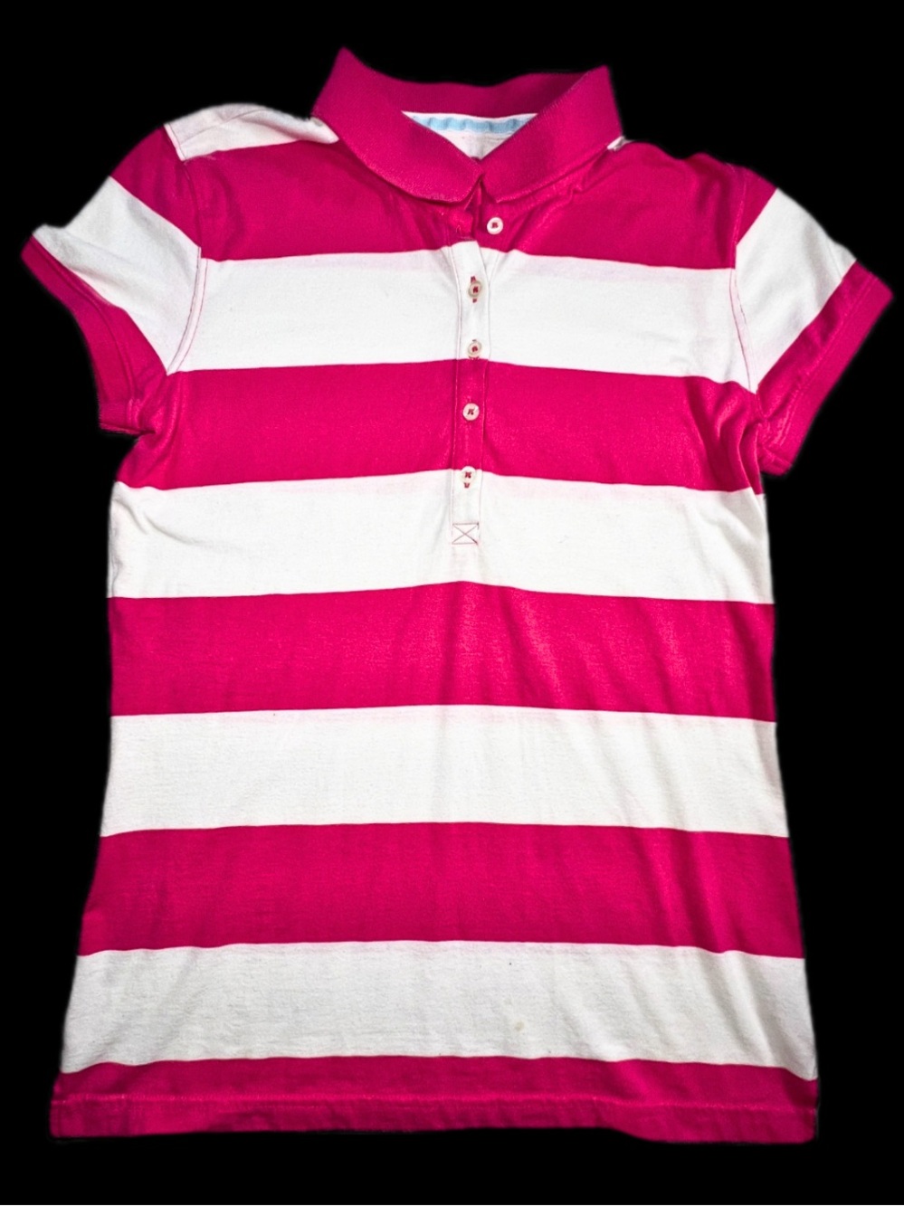 Y2K Piper & Blue Pink Striped Polo Shirt Juniors XL Preppy Blokette